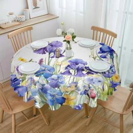 Table Cloth Iris Flower Watercolour Waterproof Wedding Holiday Tablecloth Coffee Decor Cover