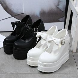 Dress Shoes 2024 Spring And Summer Women's Korean Casual Muffin Thick-soled Wild White 14cm Super High-heeled Single