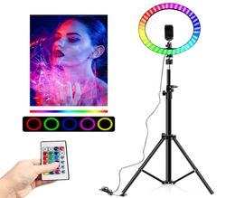 RGB Colourful LED Ring Light 10 Inch 160CM Stand Rainbow Ringlight USB With Phone Stand 16 Light Colours For Live Broadcast Po9746529