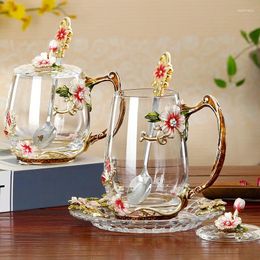 Wine Glasses Enamel Coloured Water Cup And Kettle Set High-end Household Glass Girl Heart With Spoon Lid Tea