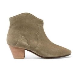 New Isabel The Dicker Suede Ankle Boots Genuine Leather Fashion New Pop Marant Paris Westerninspired Runways Dicker Booties Shoes8092324