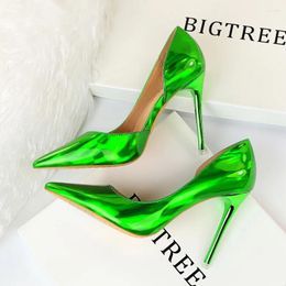 Dress Shoes 2024 Sexy Women 10.5cm Fetish High Heels Pumps Scarpins Blue Green Sliver Gold Female Bridal Patent Leather Big Size