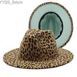 Wide Brim Hats Bucket New Leopard Patch Work Wool Jazz Fedora Hat Womens Unisex Panama Party Trilby Cowboy Mens Gentleman Wedding yq240407