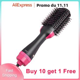 One Step Hair Dryer and Volumizer Round Air Brush 3 in 1 Anti-Scald Negative Ion Hair Straightener Brush Comb Curler Styler 240327