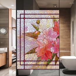 Window Stickers Bathroom Green Plants Big Red Flowers Glass Frosted Film Privacy And Anti-light Toilet Door Opaqu