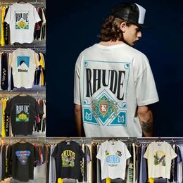 Rhude Mens t shirt designer shirt for men short sleeve rhudes printing shirts Tee Top loose tshirt woman oversized Tops US size S-XL