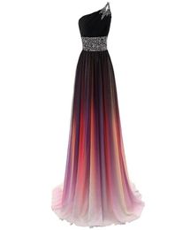 Charming Chiffon Ombre Affordable Bridesmaid Dresses ALine Crystals Beading One Shoulder Prom Dresses Lace Up Back Maid of Honour 8598833