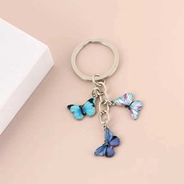 Keychains Lanyards New Colourful Enamel Butterfly Keychain Insects Car Key Women Bag Accessories Jewellery Gifts Q240403