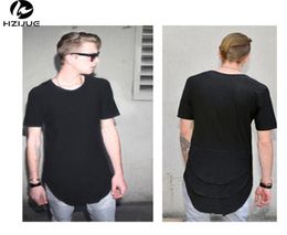 Extended T shirt Mens Fishtail Multi Fold Curved Hem Side Zipper Short Sleeve Longline Hip Hop WEST tees tops for male54576699175160