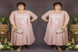 Vintage Plus Size Mother of the Bride Dresses With Jacket Ankle Length Lace Appliques Chiffon Wedding Guest Dress Prom Evening Gow4278065