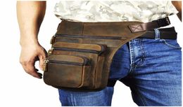 Trend Original Leather Men Design Casual 8quot Tablet Messenger Bag Fashion Travel Fanny Waist Belt Pack Drop Leg Bag Male 31116752528