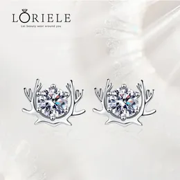 Stud Earrings LORIELE 1CT Moissanite Antler For Luxury Christmas Reindeer Deer Animal Xmas Earring Sterling Silver Jewellery Gift