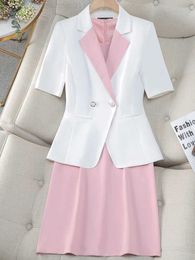 Two Piece Dress Korean style office womens pioneer suit formal clothing fashion dress 2024 new elegant pioneer single button long sleeved dress setC240407