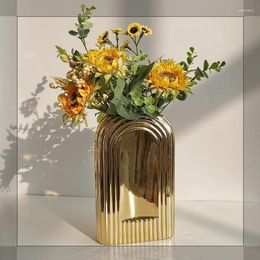 Vases Modern Light Luxury Gold Plated Ceramic Creative Decoration For Office Nordic Vase