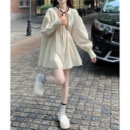French Long Sleeved Bubble Dress for Womens Spring Wear New Tea Style Shirt Doll Skirt Short