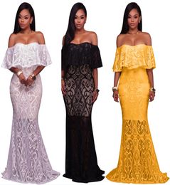 Elegant Long Evening Party Dresses Women White Black Off Shoulder Ruffles Vintage Lace Maxi Dress Formal Gowns Vestidos Robe Plus 7541603