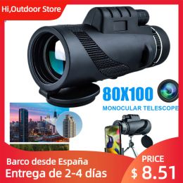 Monopods 80x100 Hd Monocular Telescope 8000m Long Range Bak4 Prism Telescope With/without Tripod Phone Clip Hunting Outdoor Camping