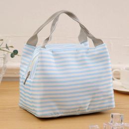 Dinnerware Portable Stripe Bag Picnic Thermal Case Lunch Cold Canvas Carry Insulated