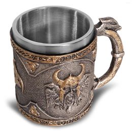 Mugs 500ML Viking Tankard Mug 304 Stainless Steel Insert Resin Nordic God Odin Coffee Beer Cup Halloween Birthday Gift