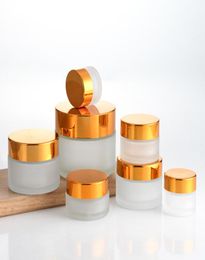 Frost Glass Cream Jar Bottle 10g 20g 30g 1oz Empty Container Cosmetic Jars with Black Gold Lid8440066