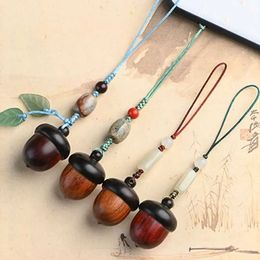 Keychains Lanyards Vintage Thread Open Wooden Oak Pendant Box Long Necklace Key Ring Couple Chinese Style Fashion Jewelry Gift Q240403