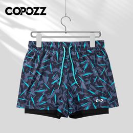 COPOZZ Summer Mens Beach Swimming Trunks Drawstring Elastic Waist Swimsuit Shorts Plus Size Quick Drying Swimwear Board 240407
