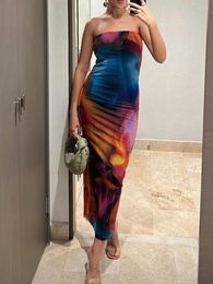 Casual Dresses Women Off-shoulder Mesh Dress Summer Tie-dye Sleeveless Backless Long Party Beach Streetwear