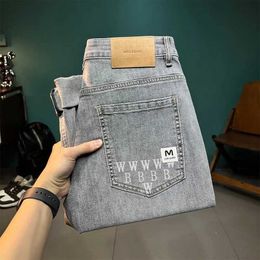 Men's Jeans 2024 Spring/Summer Thin Cut Jeans Mens Elastic Slim Fit Fashion Brand Printed Scraper Cone Casual PantsL240122