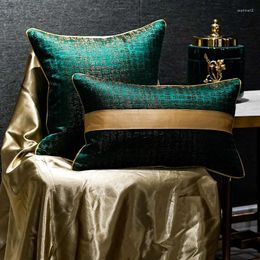 Pillow Luxury Chinese Style Patchwork Pure Color Cover Blackish Green Jacquard Waist Pillowcase Sofa Bed Decor