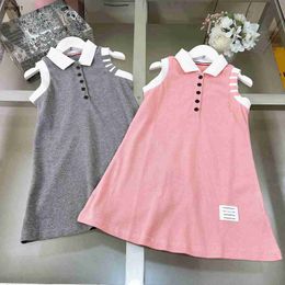 Brand girls partydress kids designer clothes Sleeveless lapel baby skirt Size 100-160 CM Solid Colour Princess dress 24April