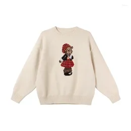 Women's Sweaters Korean Retro Cute Bear Print Women Knitwear Autumn Winter Cosy Knit Pullover Female Loose Soft Sweater O-Neck Vintage Top