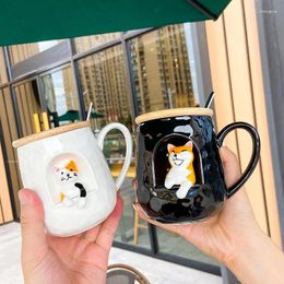 Mugs 430ml 3D Relief Cute Cartoon Animals Ceramics Mug With Lid And Spoon Coffee Milk Tea Handle Cup Novelty Gifts Birthday