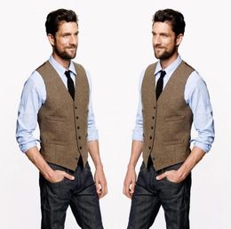 2020 Wedding Vintage Brown Tweed Vests Custom Made Groom Vest Mens Slim Fit Tailor Made Wedding Vests For MenVest tie7365111