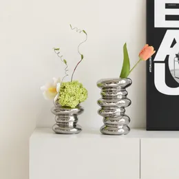 Vases Modern Creative Luxury Silver Vase Ceramic Living Room Dried Flower Arrangement Dining Table Ornaments Home Decor Accessories