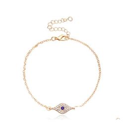 Anklets Blue Eye Crystal 14k Gold Sier Plated Ankle Bracelet White Cubic Zirconia Foot Chain Evil Jewellery Drop Delivery Dhyxs