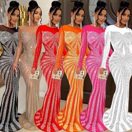 Fashion Women's Solid Colour Mesh Perspective Diamond Long Sleeve Dress F4796 dongdumaoyi