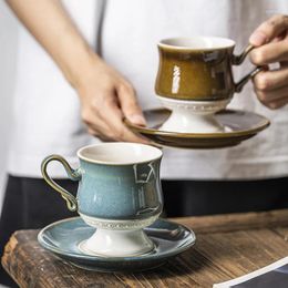 Teaware Sets 260ml Vintage Ceramic Cup Saucer Set Goblet Style Coffee Cappuccino Espresso Teacup Afternoon Tea And