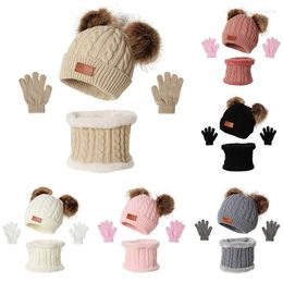 Clothing Sets 3 Pcs Winter Warm Baby Solid Color Woolen Hat Gloves Scarf Set Double Fur Balls Mitten Scarves For Toddler Girls
