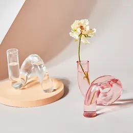 Candle Holders Creative Twisted Clear Glass Flower Vase Hydroponics Plant Bottles Candlestick Ornaments Home Holder Decorations