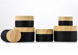 Black frosted glass jars cosmetic jars with woodgrain plastic lids PP liner 5g 10g 15g 20g 30 50g lip balm cream containers8351497