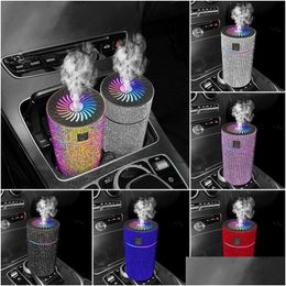 Other Interior Accessories Luxury Diamond Car Diffuser Humidifier With Led Light Air Purifier Aromatherapy Freshener Drop Delivery M Dhrvh