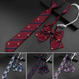 Neck Ties New Arrival Girl/Boy Summer School Formal Uniform Tie Set Colorful Stripe Plaid British Ties For Student Children Bowtie Necktie 240407