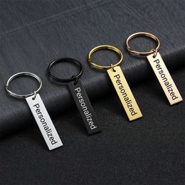 Keychains Lanyards Personalised customization keychain custom carved name phone number stainless steel car Q240403