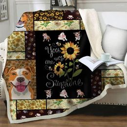 Blankets Cartoon Cute Pet Dog With Sunflower 3D Blanket Soft Warm Plush Throw Children Beds Sofa Quilt Nap Cover Home Bedspreads