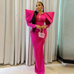 Party Dresses 2024 Fuchsia Prom Pink 3D Tiered Shoulder Stretch Satin Aso Ebi Formal Dress African Evening Gowns