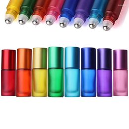 Storage Bottles 20pcs Portable Travel Essential Oil Perfume Empty Jar Roller Refillable Frosted Colorful Roll Ball 5ml Thick Glass Bottle