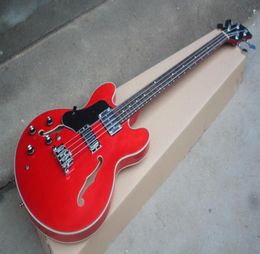 4 strings Semihollow Lefthanded Red Electric Bass Guitar with Chrome hardwareRosewood fingerboardBody Bindingoffer customize3716851