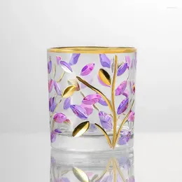 Wine Glasses Colorful Crystal Glass Cup With Handmade Gold-plated Leaf Pattern For And Beverage