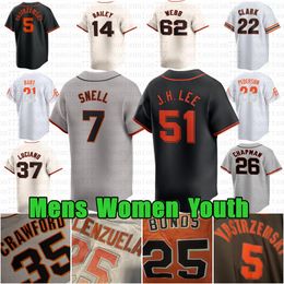 Custom Jung-hoo Lee 5 Mike Yastrzemski Baseball Jersey Matt Chapman Blake Snell Barry Bonds LaMonte Wade Jr. Logan Webb Kyle Harrison Joey Bart Jorge Soler Hicks