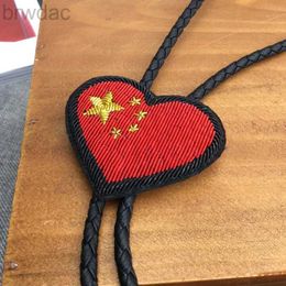 Bolo Ties Original design bolotie heart shaped five-star red flag embroidery bolo tie for men personality neck tie fashion accessory 240407